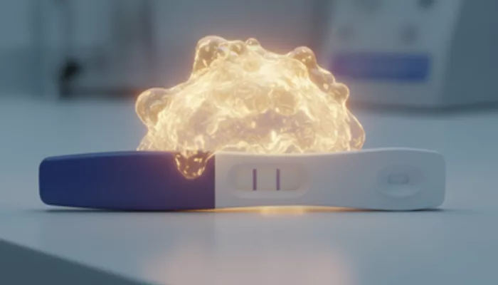 Иллюстрация к статье «Почему «эффект крючка» (hook effect) дает ложноотрицательный тест на ХГЧ при сверхвысоких концентрациях?» — A modern, ultra-realistic p…